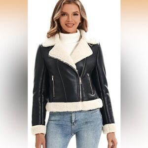 NWT DIASHINY Faux Shearing Fur and Faux Leather Coat